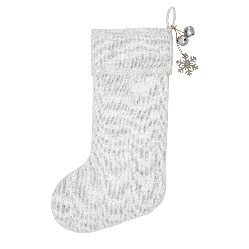 Yuletide Burlap Antique White Snowflake Stocking 12x20