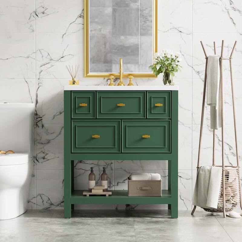 Wood Freestanding Bathroom Vanity with Sink - Green