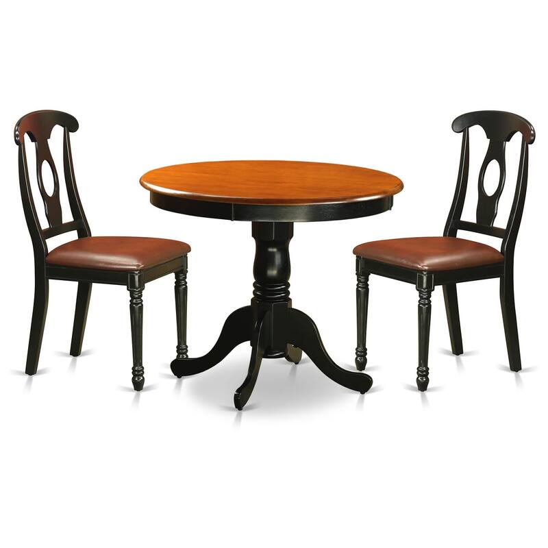 East West Furniture 3 Piece Dining Room Table Set- A Round Kitchen Table and 2 Dining Chairs, Black & Cherry (Seat Options)