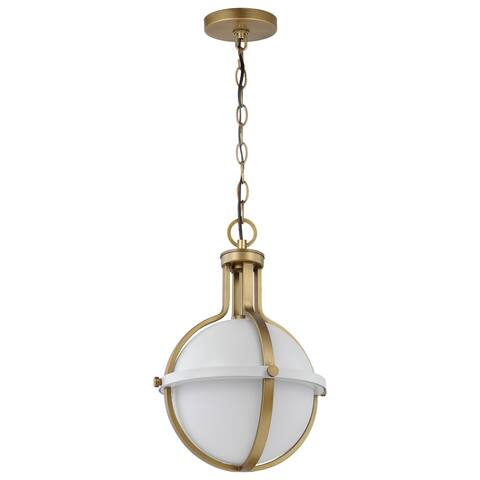 Lincoln 1 Light Medium Pendant Medium Base 60 Watt Matte White Finish White Opal Glass