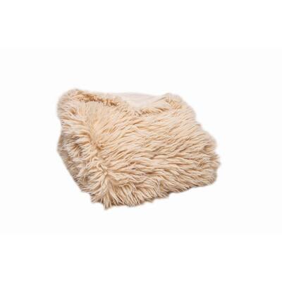 Chunky Flokati Faux Wool Off White Throw Blanket