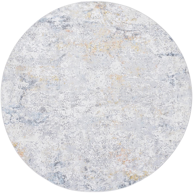 Livabliss Hassler Modern Abstract Area Rug - Grey/Yellow - 6'7" x 6'7" Round