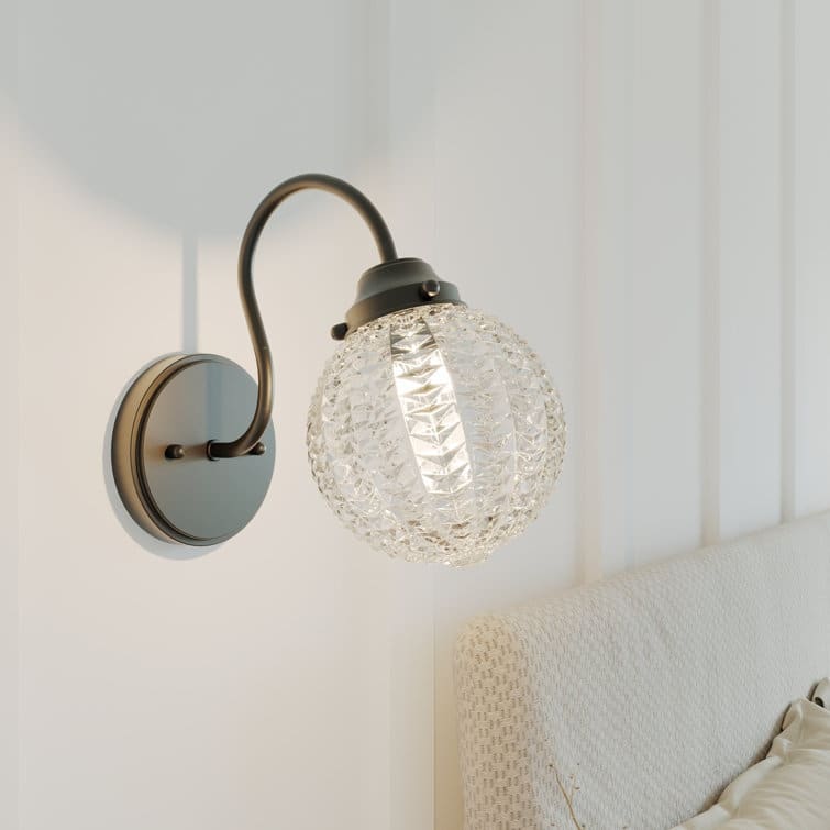 Acroma Clear and Glass Shade Modern Armed Sconce Wall Sconces - Matte Black