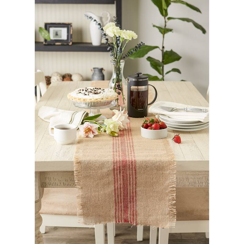 DII Barn Red Middle Stripe Burlap Table Runner, 14x108 inches