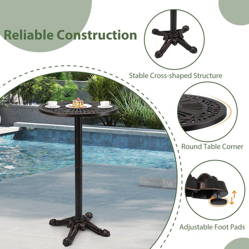 Costway 24” Patio Round Bar Table with Carved Texture for Garden - Bronze - See Details