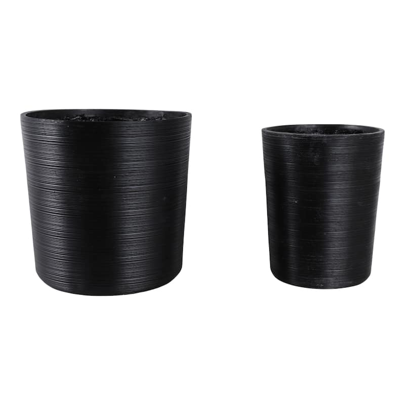 Polyresin Planter Ribbed Texture Home Use (Set of 2) - 21", 19" Black - 21" x 21" x 21"
