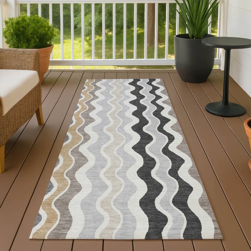 Machine Washable Indoor/ Outdoor Funky Stripe Chantille Rug - Charcoal - 2'3" x 7'6"