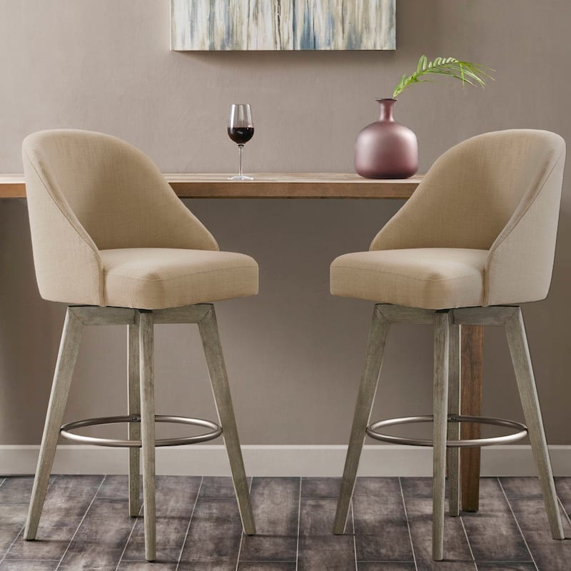 Madison Park Pearce Swivel Upholstered Counter Stool with Solid Wood Legs & Metal Footrest