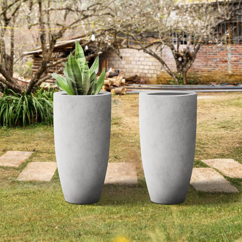 Kante 13.39 in. x 23.62 in. Round Charcoal Finish Lightweight Concrete and Fiberglass Indoor Outdoor (Set of 2)