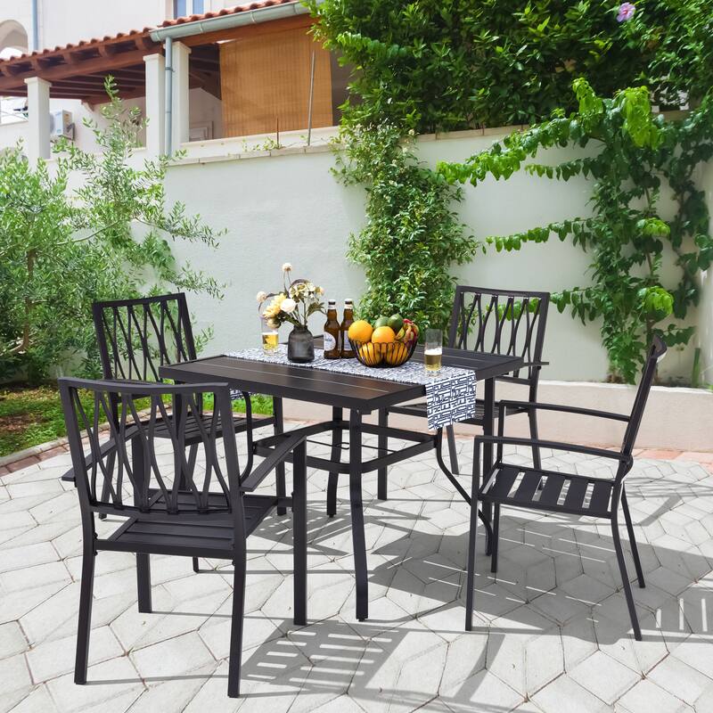 Outdoor 5-Piece Dining Set with Umbrella Hole, Black
