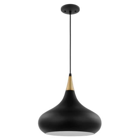 Phoenix 1 Light Medium Pendant Matte Black with Burnished Brass