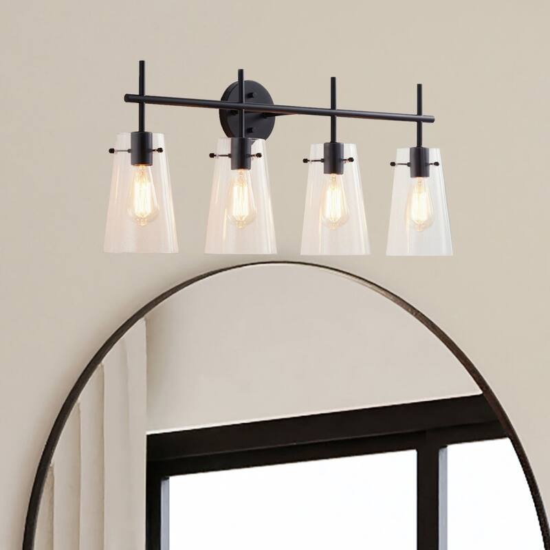 KAWOTI 4-Light Modern Bathroom Vanity Light with Glass Shade - Black