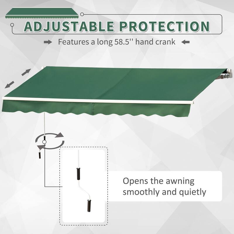 Outsunny 12' x 10' Retractable Awning Patio Awnings Sun Shade Shelter with Manual Crank Handle, 280g/m² UV