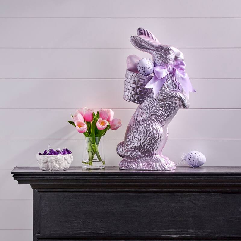 20.5" Resin Foiled Standing Chocolate Bunny