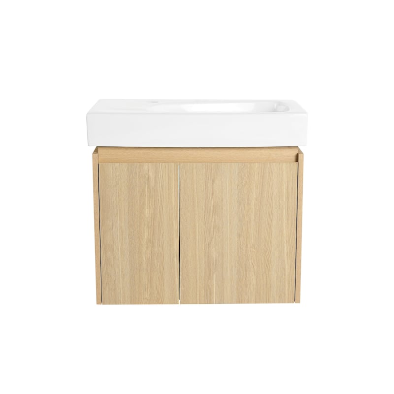24 in. W x 14 in. D x 21 in. H Single Sink Wall Mounted Bath Vanity with White Ceramic Top - 24" x 14"