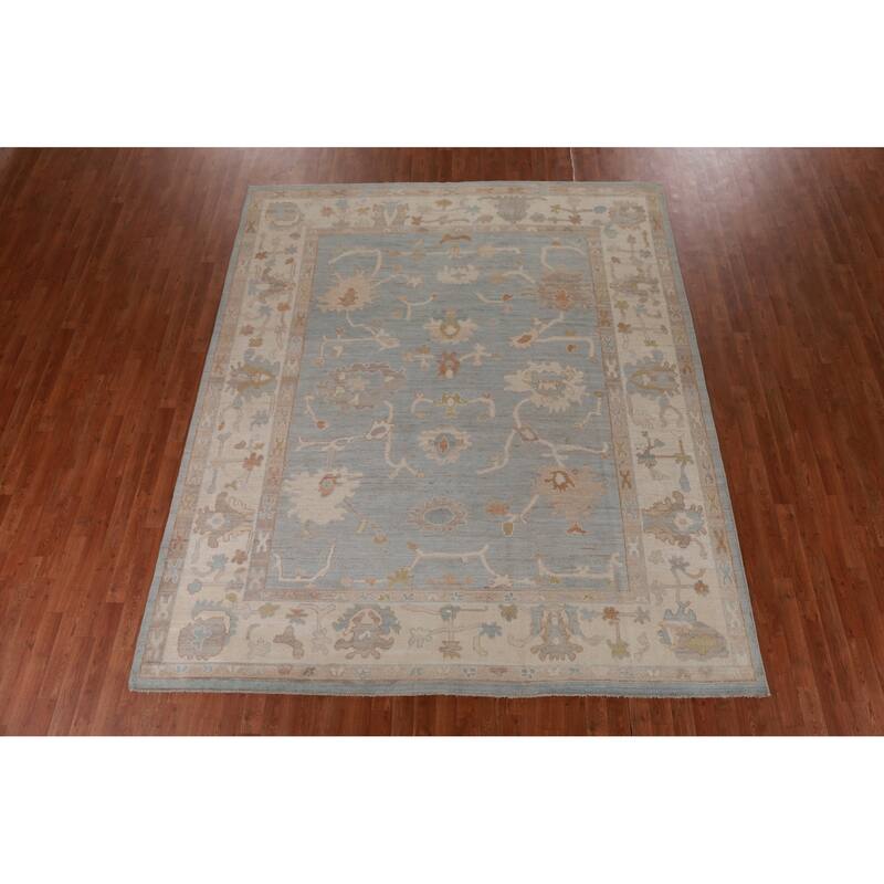 Hand Knotted Oriental 100% Wool Carpet Transitional All-Over Navy Blue & Blues Oushak Area Rug - 9' 11'' X 8' 4''