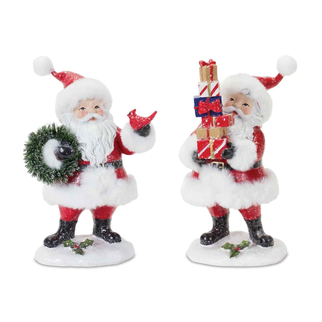 Set of 2 Fluffy Santa Christmas Tabletop Figurines 8.5"