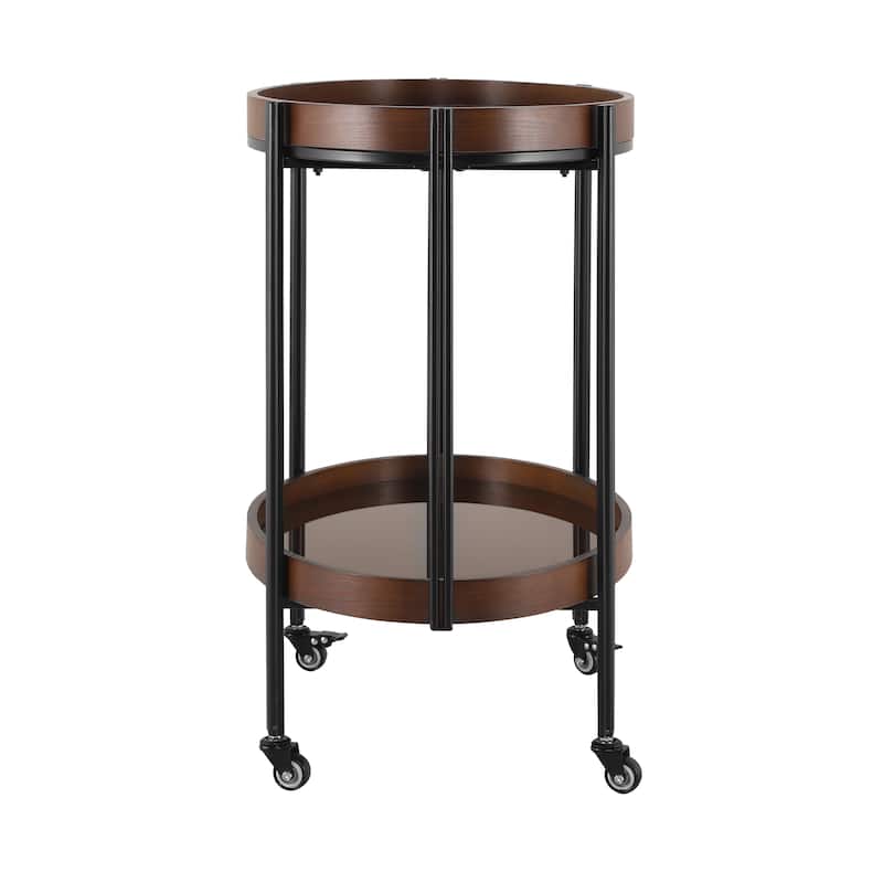 Christopher Knight Home - Leontius Wooden Iron Bar Cart with Tempered Glass Shelves and Smooth Mobility