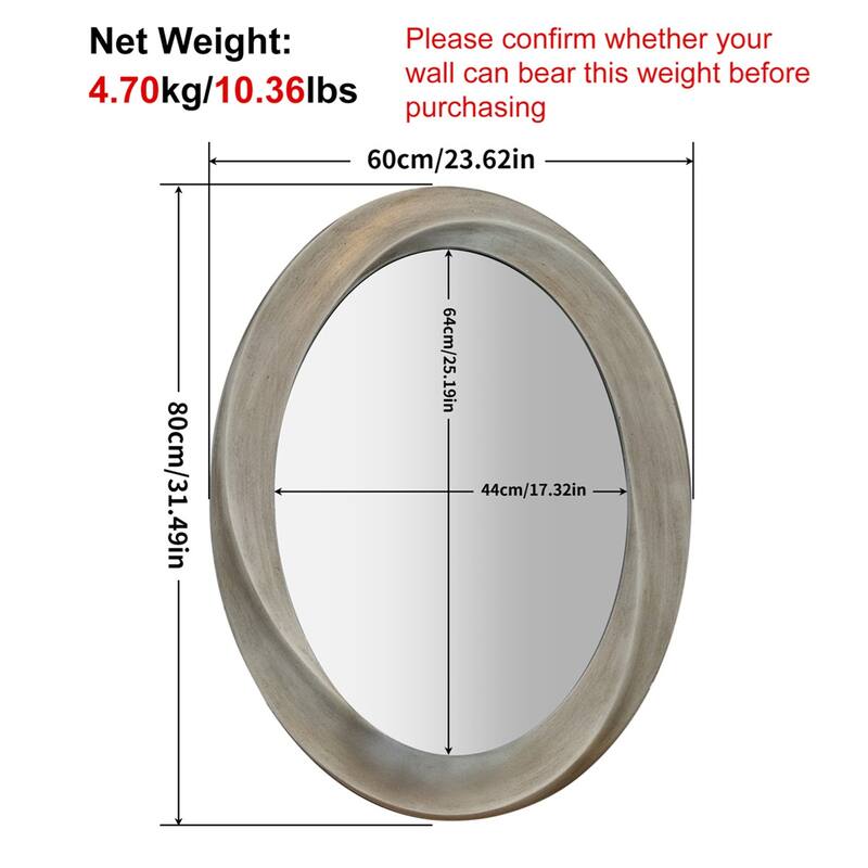 24x32in Classic Baroque Wall Mirror Oval Accent Mirrors Hall Entryway Living Room Bedroom Decor
