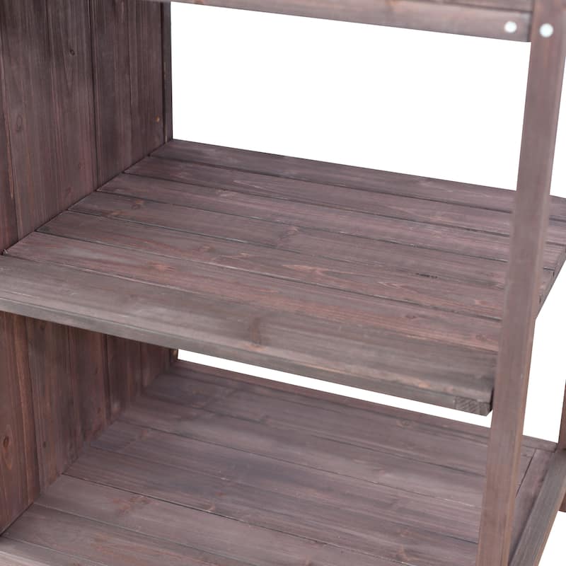 Brown Fir Wood Potting Bench - 5-Drawer Garden Workstation with Slatted Back Panel & Storage Cabinet