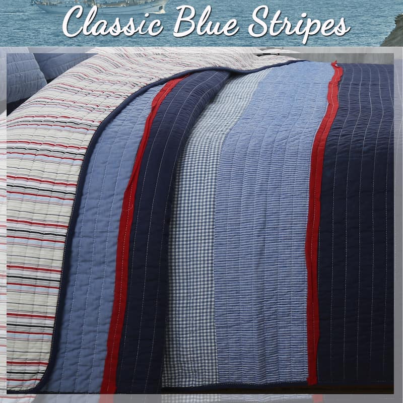 Cozy Line Levi Jean Stripped Denim Blues Cotton Quilt Bedding Set