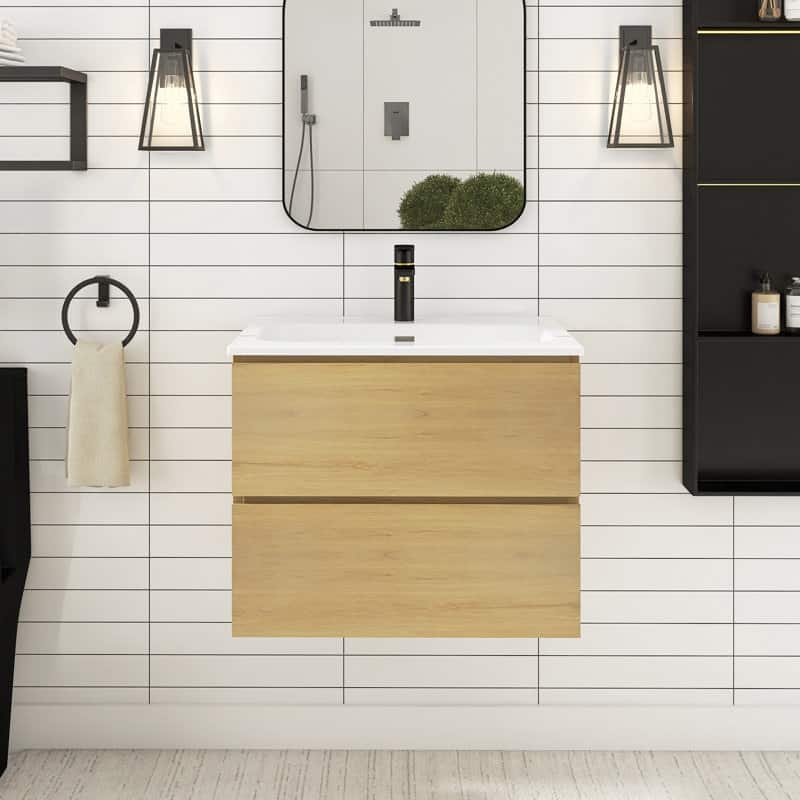 24 inches Wall-mounted Bathroom Vanity Set with White Ceramic Integrated Sink - 24" x 18"