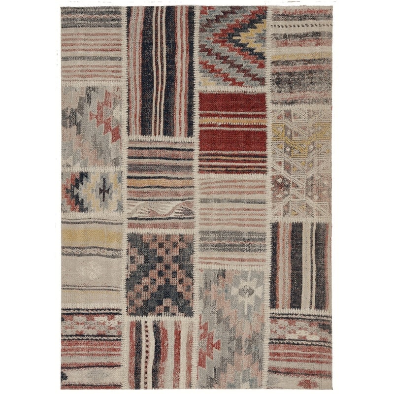 Linon Great Zero Giles Bohemian & Eclectic Rug - 5' X 7'6'' - Ivory/Blue