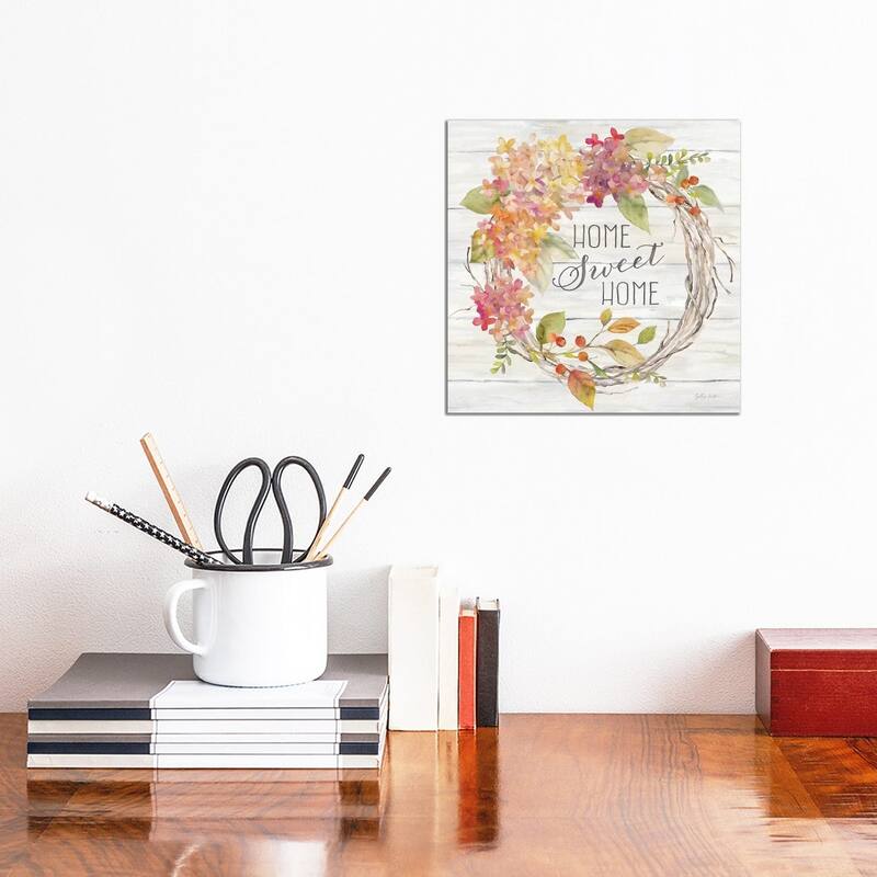 iCanvas "Farmhouse Hydrangea Wreath Spice I Home" by Cynthia Coulter Canvas Print - 12x12x0.75
