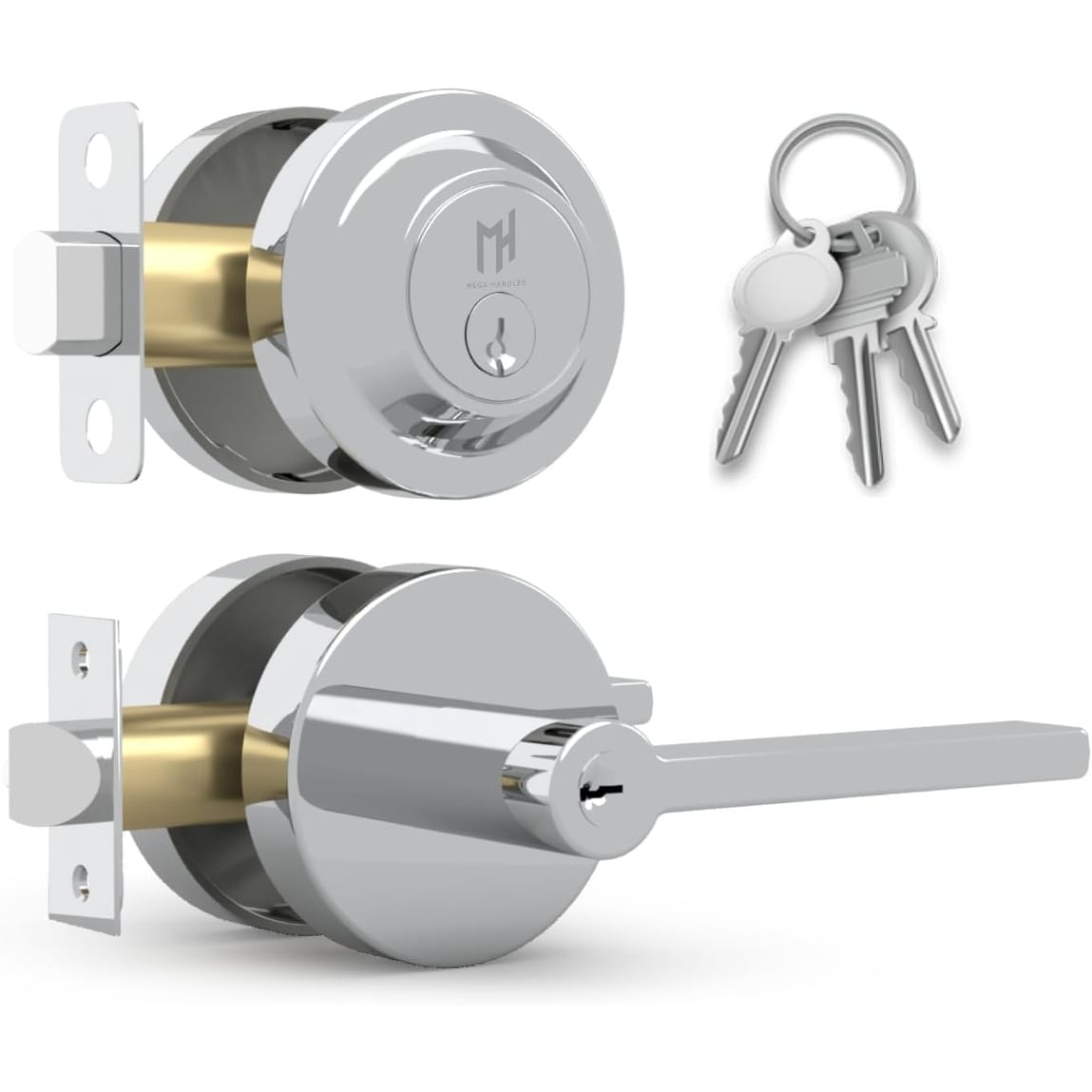 Mega Handles RALPH Round Entry Door Lever & Round Single Cylinder Deadbolt Lock Combo | Reversible | Heavy Duty | Modern Design