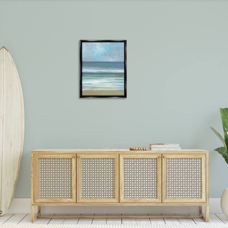 Stupell Calming Blue Waves Impression Framed Floater Canvas Wall Art Design By Sally Swatland