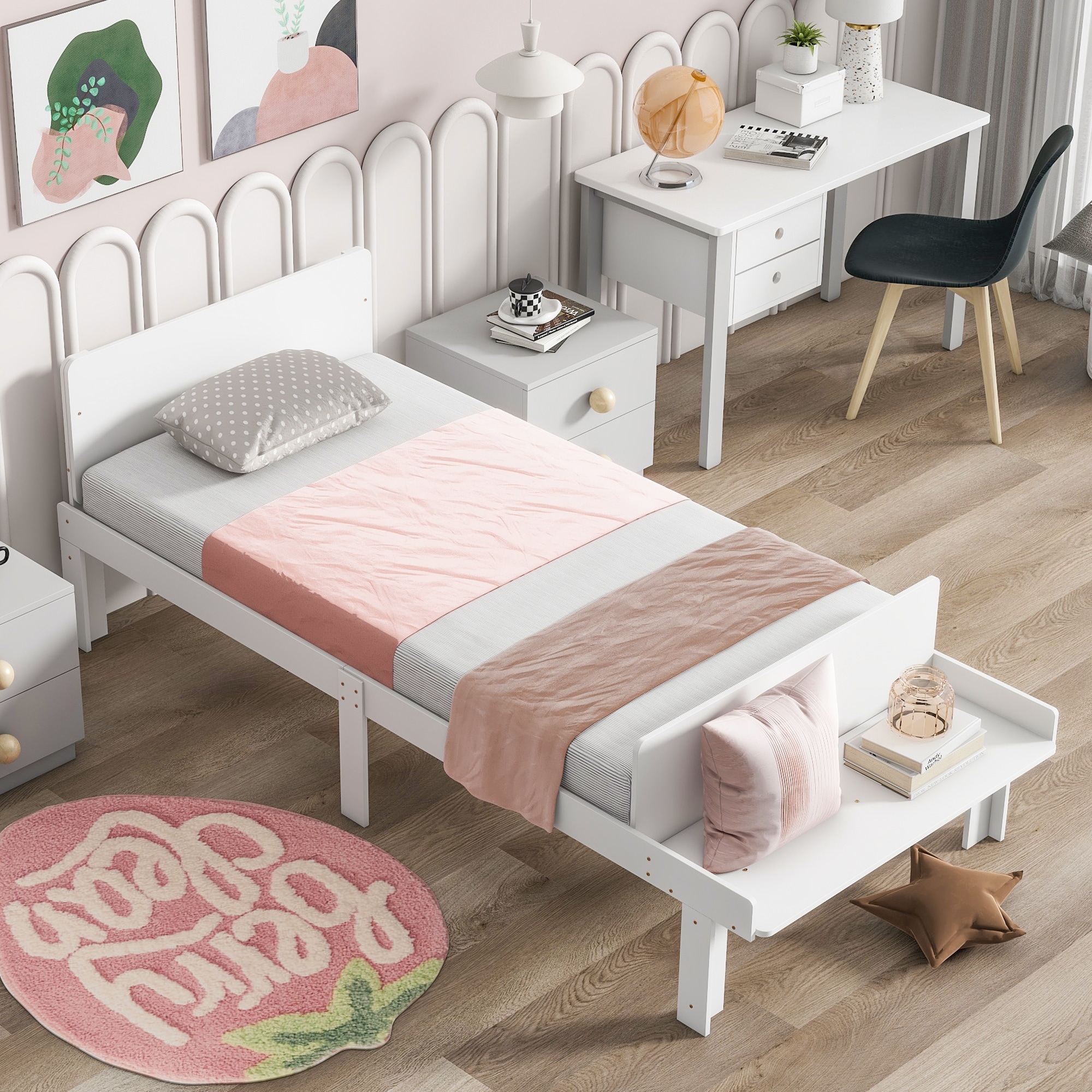 Modern Twin Size Platform Bed Twin Bed Frame with Headboard and Footboard Bench Wooden Twin Bed Frames for Kids Girls Boys Bed Bath Beyond 40274829