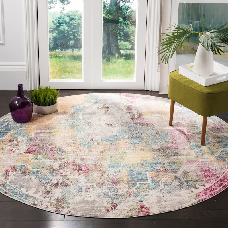 SAFAVIEH Mystique Adila Oriental Polyester Rug - 6'7" Round - Multi