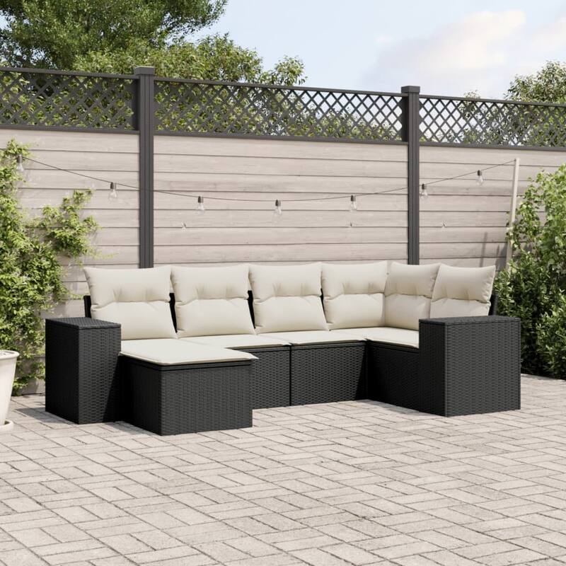 vidaXL Garden Sofa Set Black PE Rattan Lounge Set Adjustable Feet - 24.4 x 32.7 x 27.2