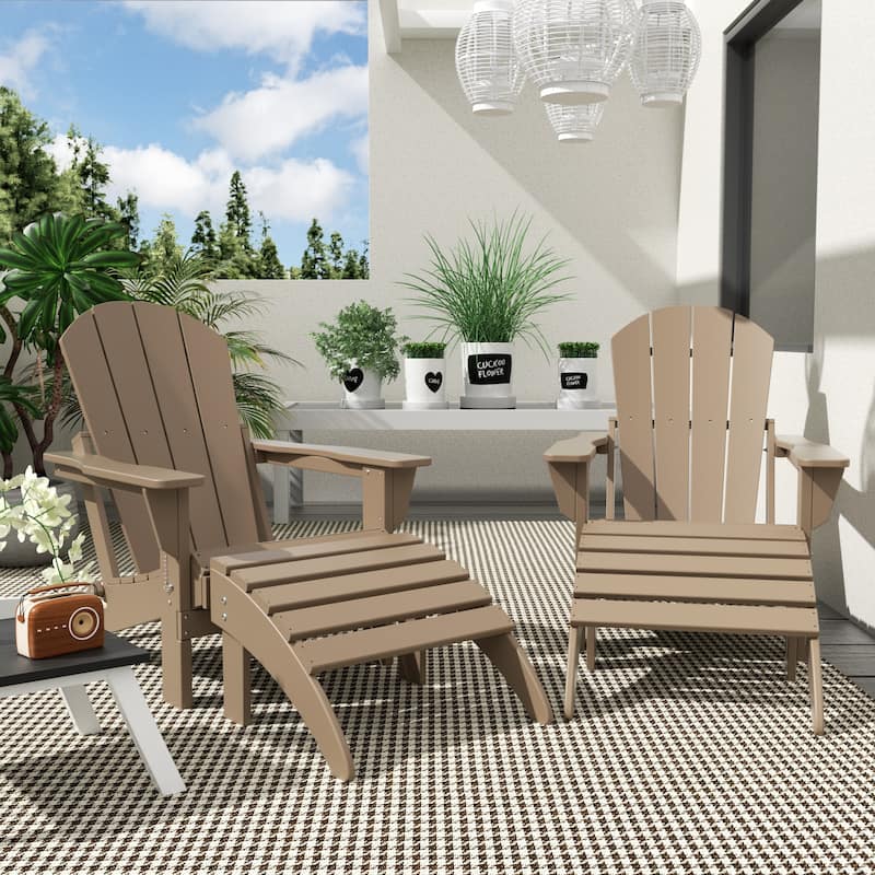 Polytrends Laguna Hdpe All Weather Outdoor Patio Foldable Adirondack Chairs With Ottomans (5-Piece Set) - Weathered Wood