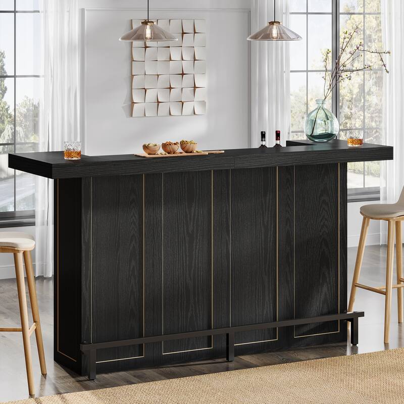 4-Tier Wooden Bar Table, 70.9" Large Home Bar Unit with Storage Shelves for Home, Patio, Basement