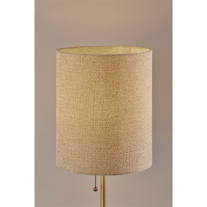 Black and Gold Marble Metal Base Table Lamp with Beige Fabric Drum Shade and Pull Chain - 10” x 10” x 28” (D x W x H)