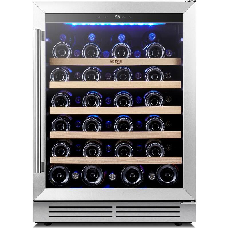 Yeego 24-Inch 52 Bottle Built-In Wine Refrigerator, Single Zone Wine Cooler with Wooden Shelves