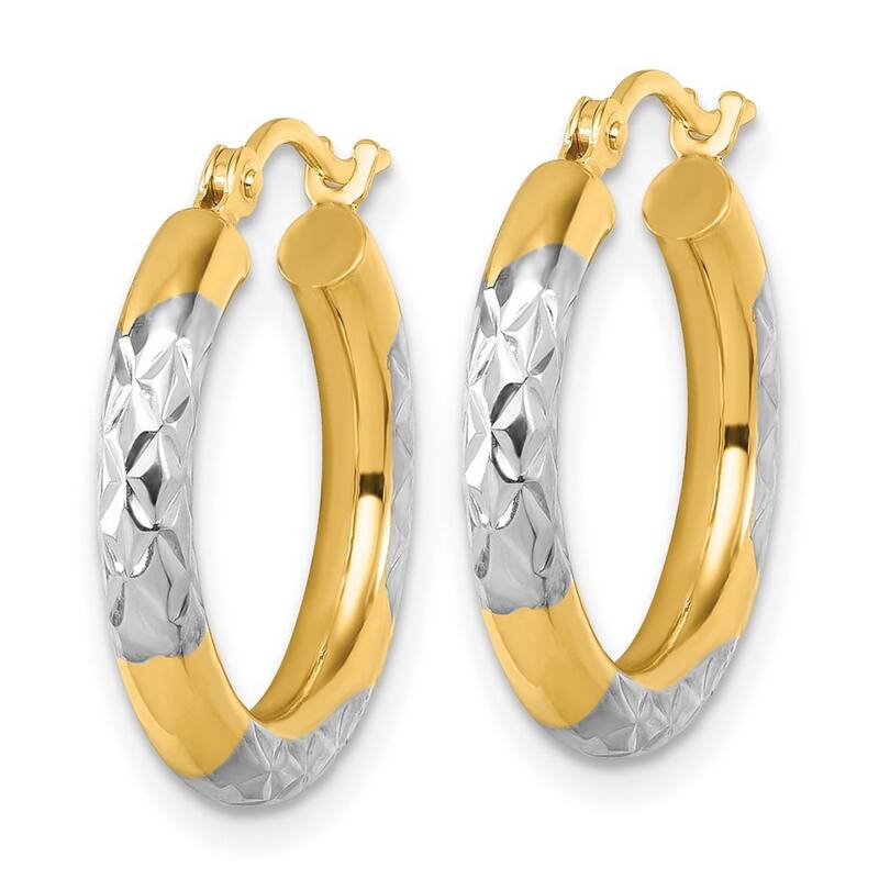 Curata 14k Yellow Gold Rhodium Sparkle Cut Hoop Earrings - 20x20mm