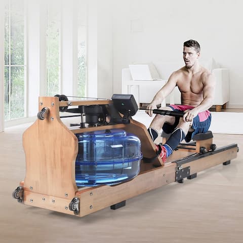 Water Rowing Machine With LED Display Wooden Rowing Machine With Foldable Design Indoor Fitness Exercise Sports Equipment