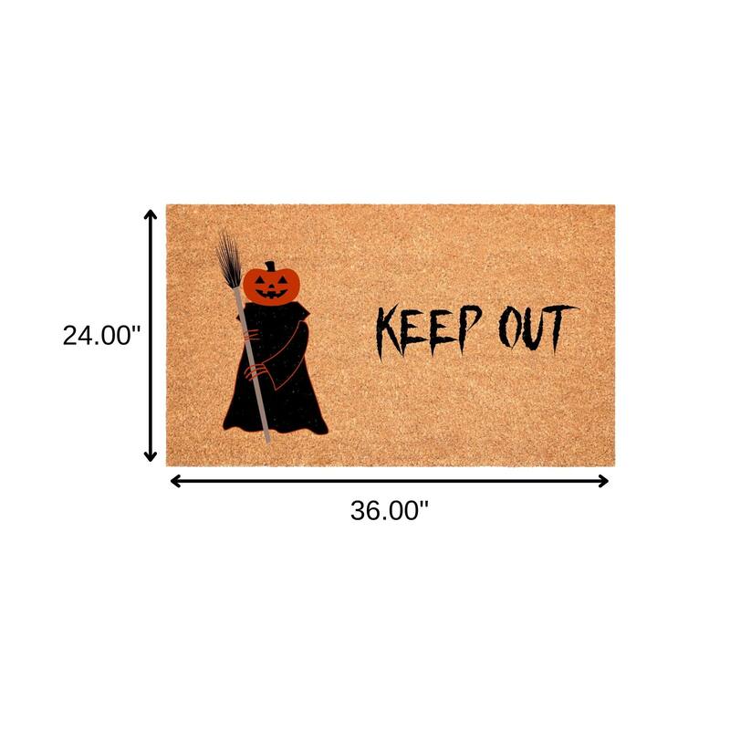 HomeRoots 24" X 36" Natural And Brown Spooky Pumpkin Halloween Outdoor Coir Door Mat - 24.00' X '36.00