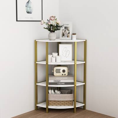 4-Tier Corner Open Shelf,Bookcase Freestanding Shelving Unit,Plant Stand Small Bookshelf for Living Room, Small Space