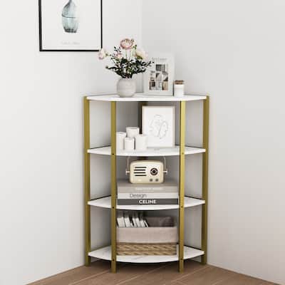 4-Tier Corner Open Shelf,Bookcase Freestanding Shelving Unit,Plant Stand Small Bookshelf for Living Room