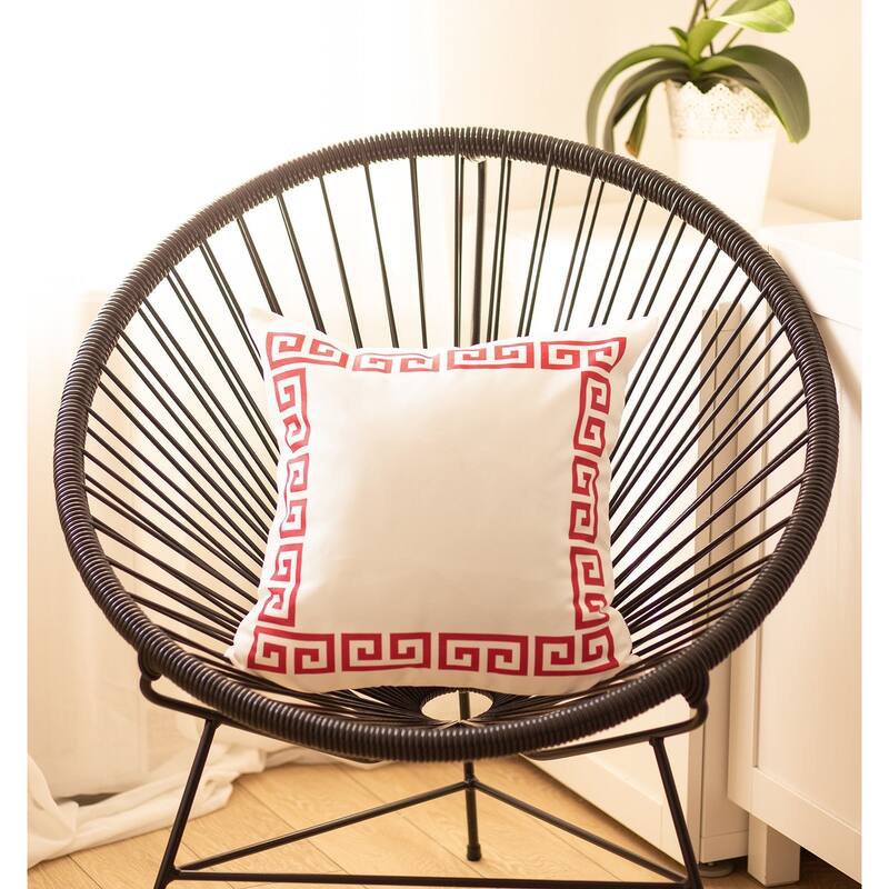 Geometric Greek Key Design Printed Decorative Throw Pillow Cover - Red/White-18x18