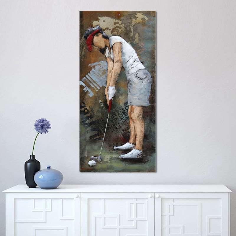 Female Golfer Golfing 3D Wall Art Painting On Metal Canvas
