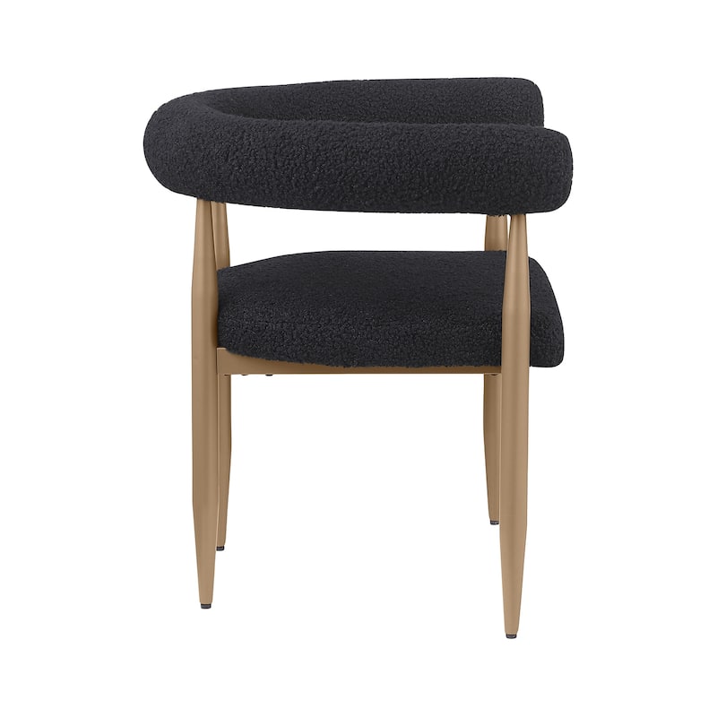 Set of 2 Boucle Upholstered Dining Arm Chairs in Black