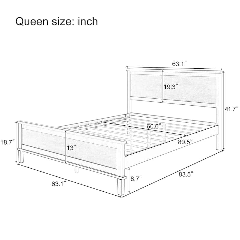 Rustic Wood Platform Bed with Headboard Footboard and Support Slats