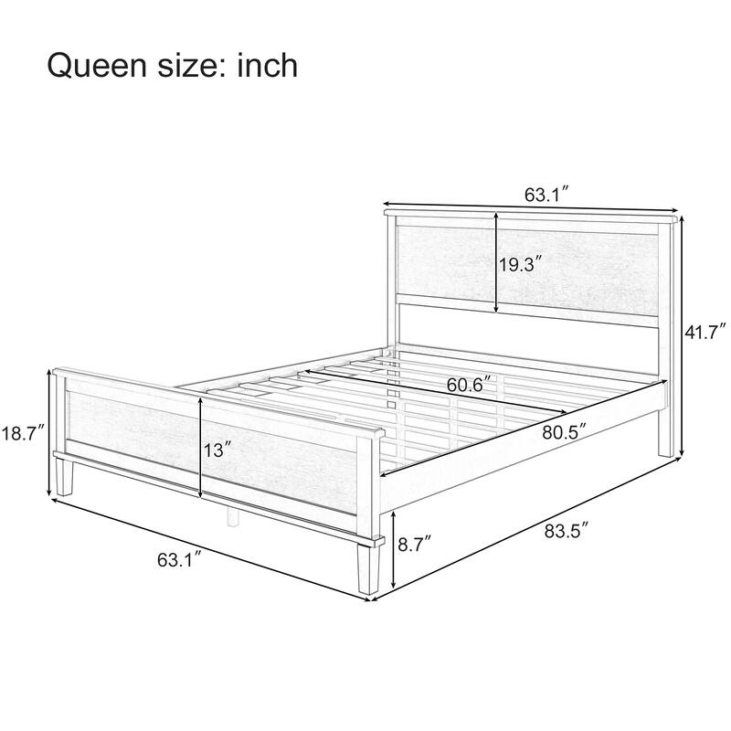 Wood Platform Bed Frame with Headboard, Wooden Panel Bed with Wood Slat Support and Under Bed Storage, No Box Spring Needed
