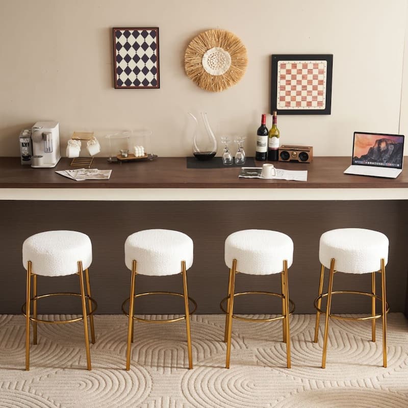 Tall Round Bar Stools Set of 2 Backless Dining Chair Gold Metal Legs