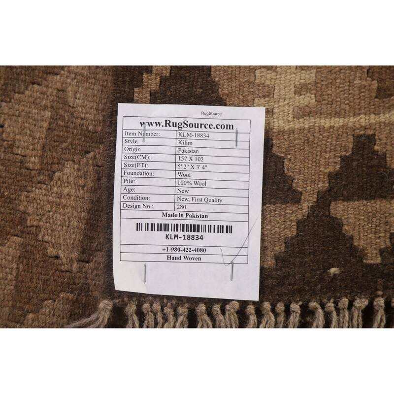 Reversible Kilim Area Rug Flat-weave Wool Carpet - 3'4" x 5'2"