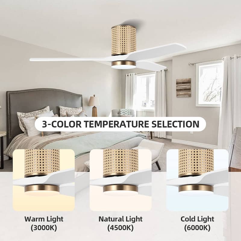 MLiAN 52 In. 3 Solid Wood Blades Flush Mount Ceiling Fan with Light Kit - 52"